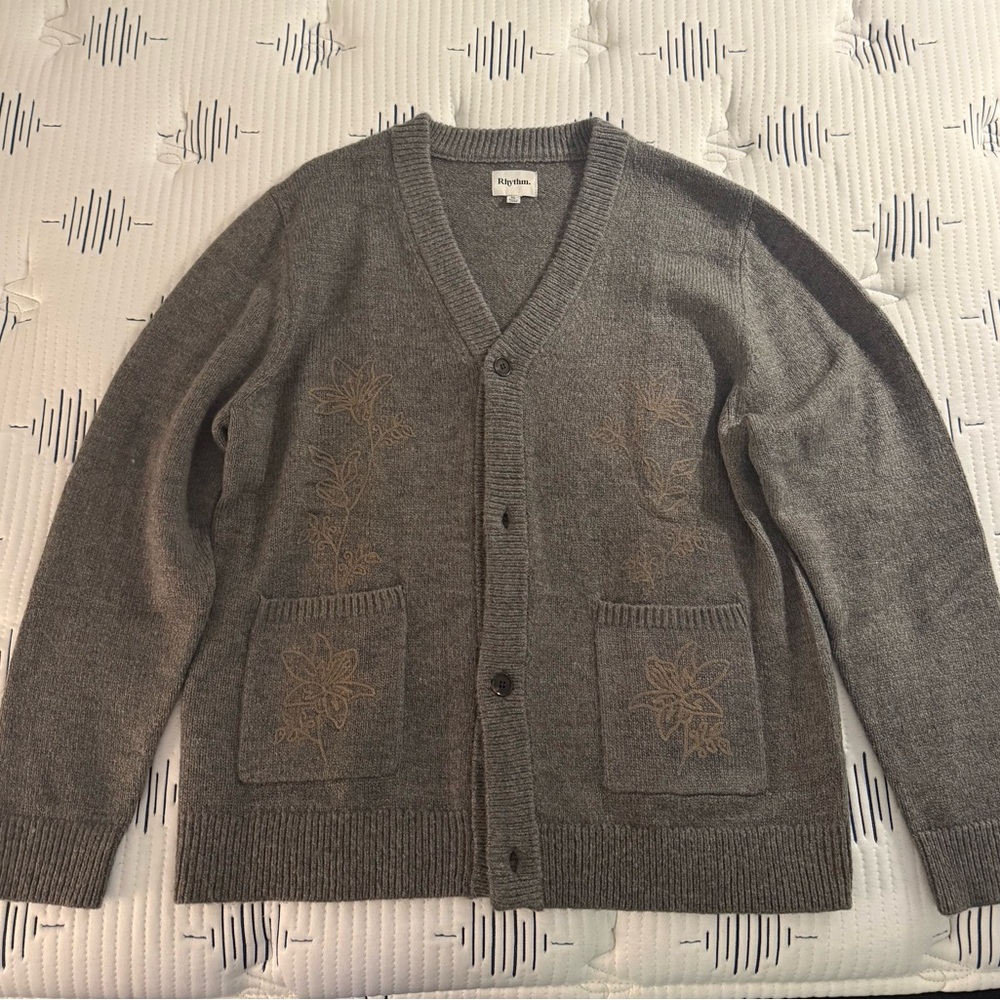 Rhythm Gray Floral Cardigan Sweater